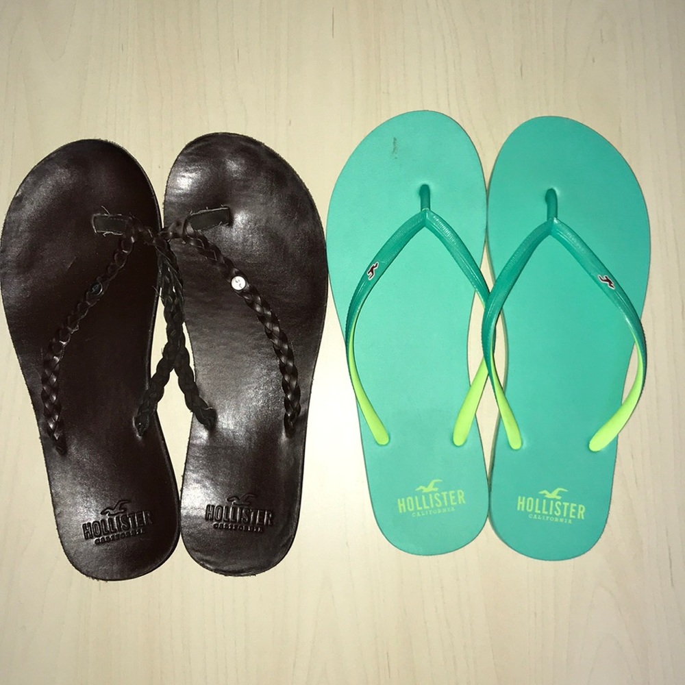 Hollister leather + rubber flip flops.